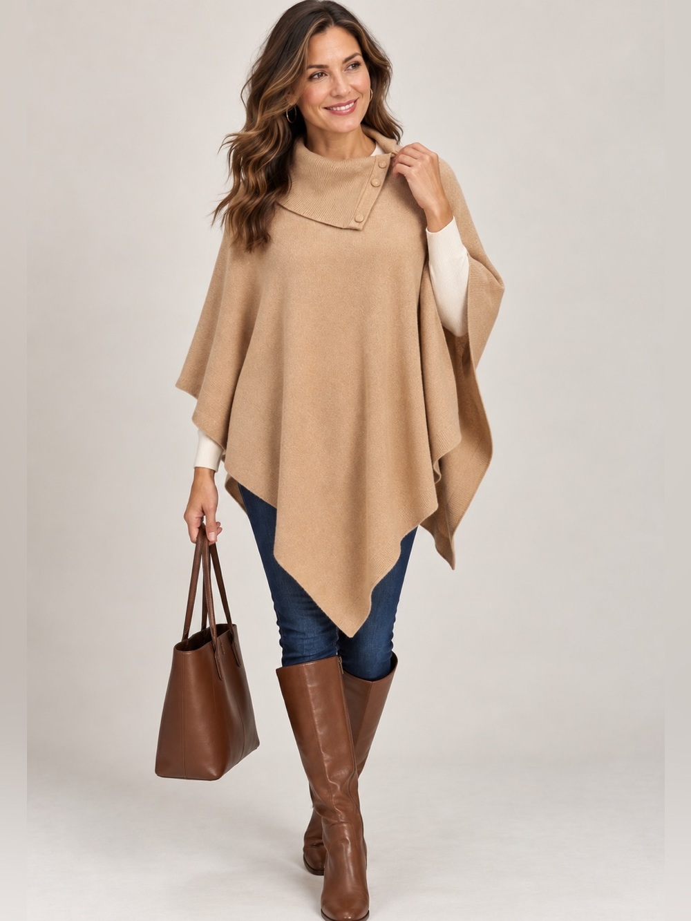 Chico’s sz L/XL camel colored poncho with cotton and cashmere blend